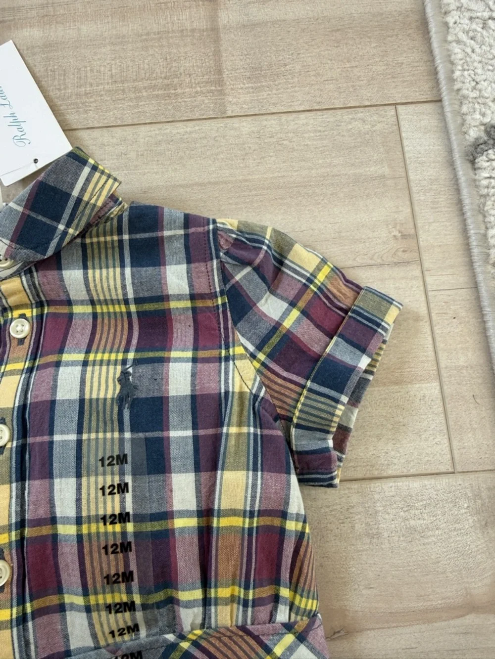 Ralph Lauren Plaid Button-Front Girls Dress in Navy, Burgundy & Yellow